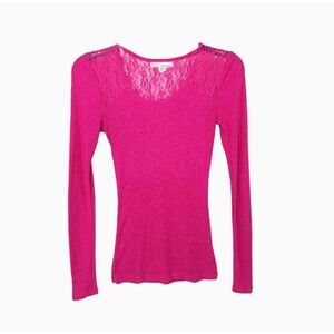 Derek Heart Top Women Medium Lace Long Sleeve Floral Stretch Fitted Blouse Sheer